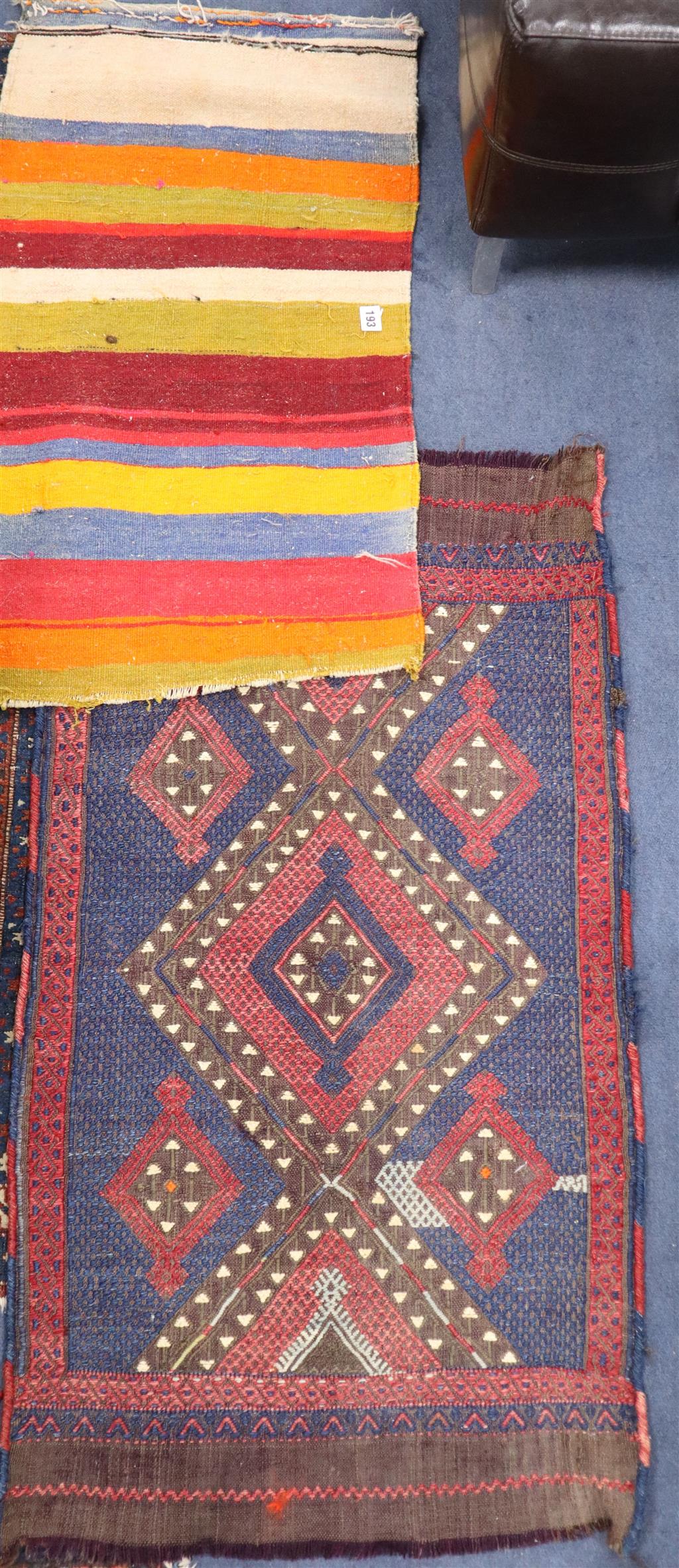 A Turkish Kelim rug and a lozenge pattern rug, larger 106 x 59cm